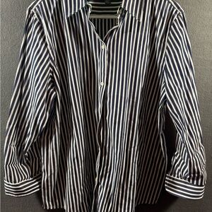 Ralph Lauren Navy and White Striped Button Down Shirt
